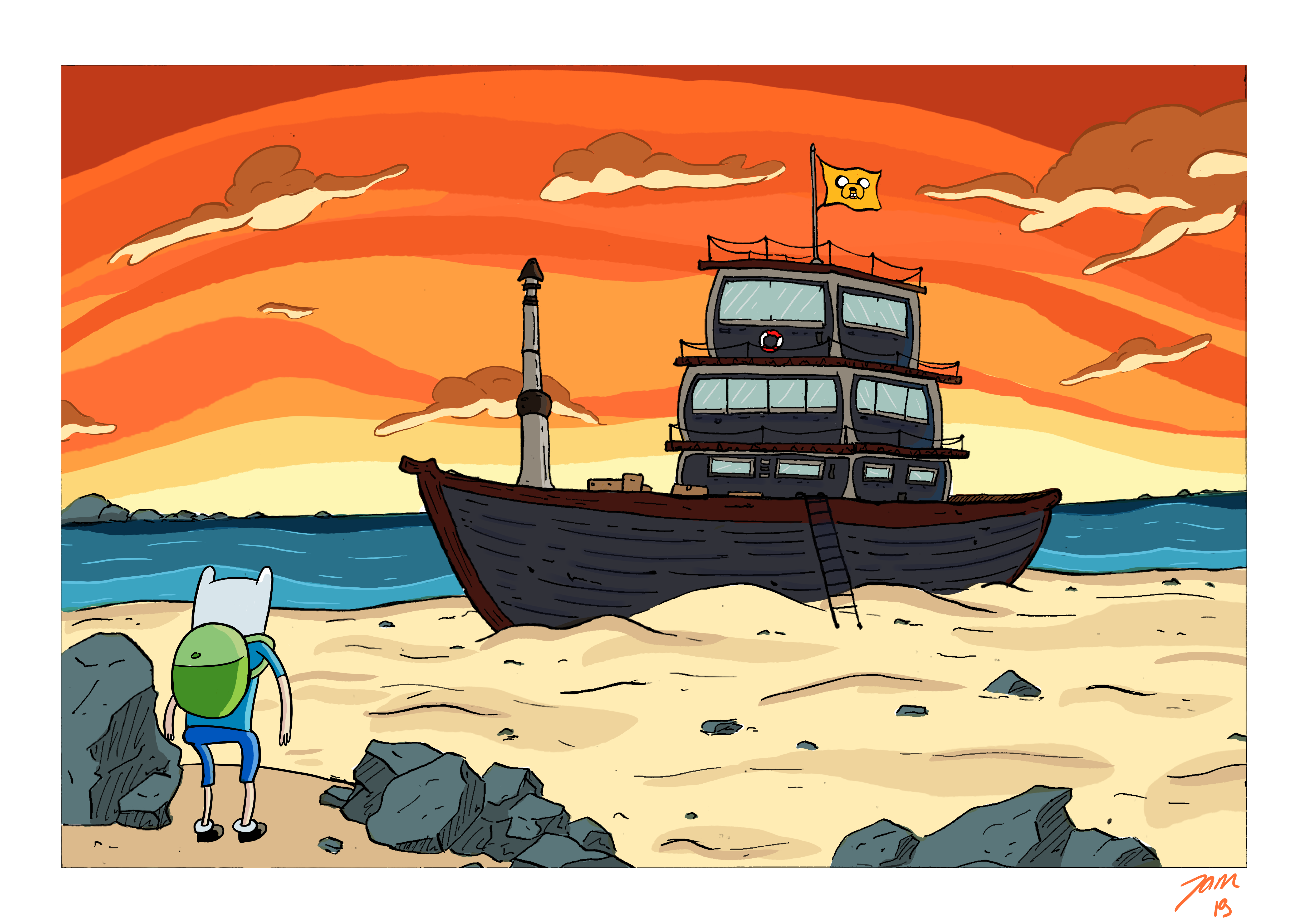 Adventure time illustration landscape wallpaper boat
