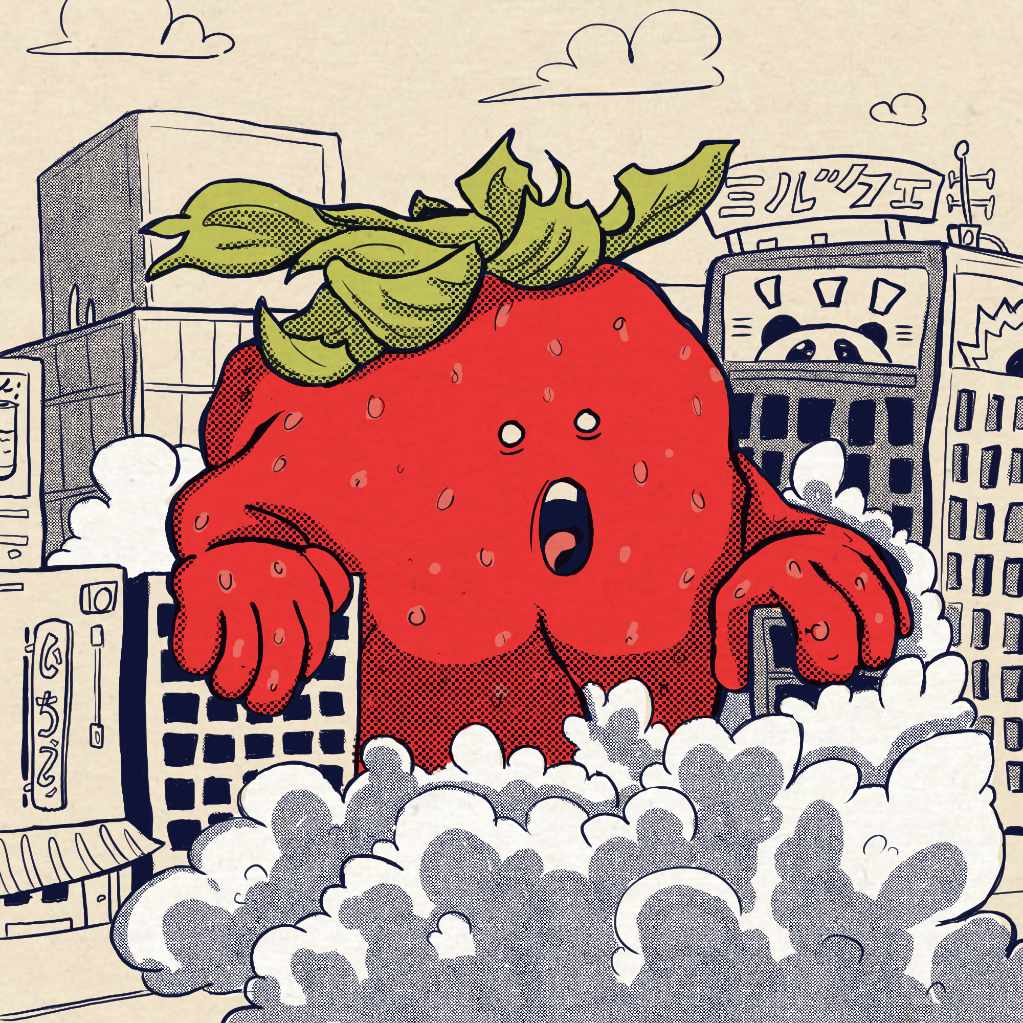 Kaiju monster illustration fraise strawberry comic vintage