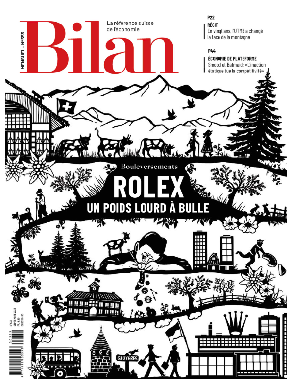 BILAN magazine poya illustration couverture mois de septembre 2023 dessin suisse rolex