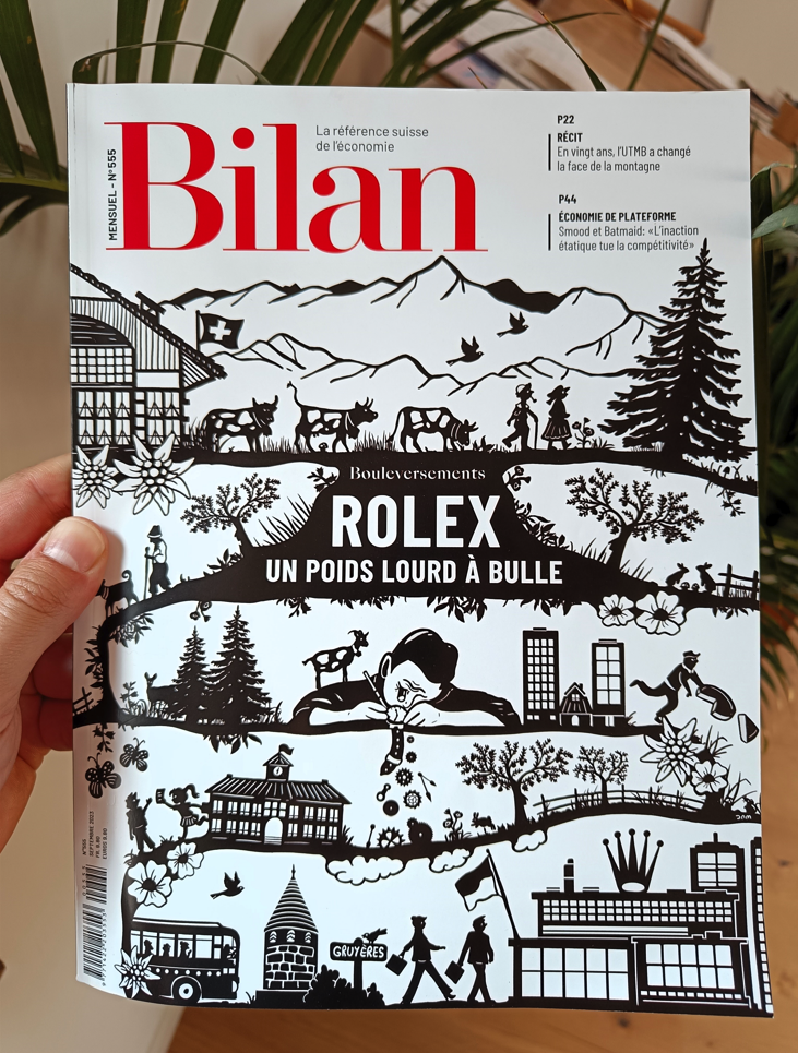 BILAN magazine poya illustration couverture mois de septembre 2023 dessin suisse rolex